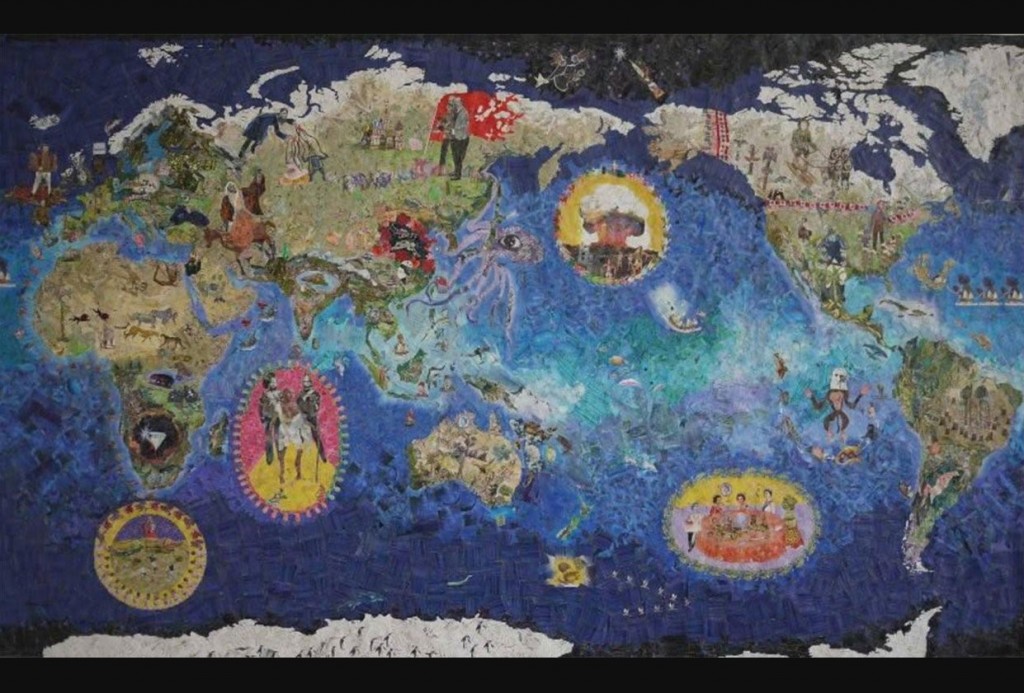 The World is Flat by Mr. Chang Yoong Chia (Malaysia). Medium/Material: Postage stamps and adhesive. The World is Flat is layered with thousands of pieces of postage stamps that the artist had collected over the years. Every shade of colour, shape and image in this brilliant composition was made purely from just postage stamps and adhesive. Everywhere you look in the work; there is an interesting story that is being told.